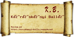 Köröskényi Balló névjegykártya